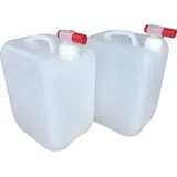 2 x 10 L 10 Liter Wasserkanister Kanister lebensmittelecht dicht + 2 x Hahn DIN45 (2x10knn45 + 2xH.45)