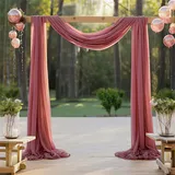 Lukery Hochzeit Vorhang Hochzeitsbogen, Querbehang Gardine Freihanddeko Himmelbett Vorhänge Stoff Tüll Transparent Voile Dekoration für Fotografie Party Hochzeit (75x300cm(10FT),29 Purpurrot)