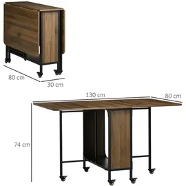 Homcom Esstisch Mobiler Klapptisch mit Offenem Regal Esszimmertisch Küchentisch für Kleine Räume, Küche, Esszimmer 130 x 80 x 74 cm Braun