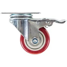 HMF 6710 Schwerlastrollen mit Bremse aus Polyurethan 4 Stück, 75 mm, bis 400 kg, Rot