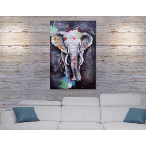 lgemlde Elefant HWC-H25, Leinwandbild Wandgemlde Gemlde, handgemaltes XL Wandbild ~ 150x100cm