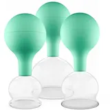 PULOX Schröpfgläser Set aus Echtglas mit Saugball - 3x Medizinisches Schröpfglas in Grün - 40mm, 52mm, 62mm