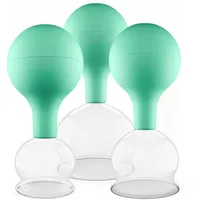 PULOX Schröpfgläser Set aus Echtglas mit Saugball - 3x Medizinisches Schröpfglas in Grün - 40mm, 52mm, 62mm