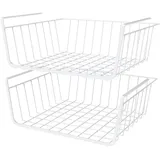 2 Stück Hängekorb, Schrankkörbe Aufbewahrungskorb, unter Regal Schrank Metall, 30 x 22 x 13,5 cm, Weiß