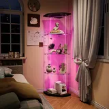 UnboxG Eckvitrine 5-eckig mit LED-Beleuchtung – Glasvitrine mit 1 Tür, 4 Ebenen, schwarzer Bodenplatte, Standvitrine 60 x 42,5 x 162 cm - Schwarz