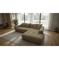 Massivart® Ecksofa Cord 300x215 cm / Nosagfederung / Cordsofa / ARTEMIS, inkl. Kissen-Set · frei im Raum stellbar grün