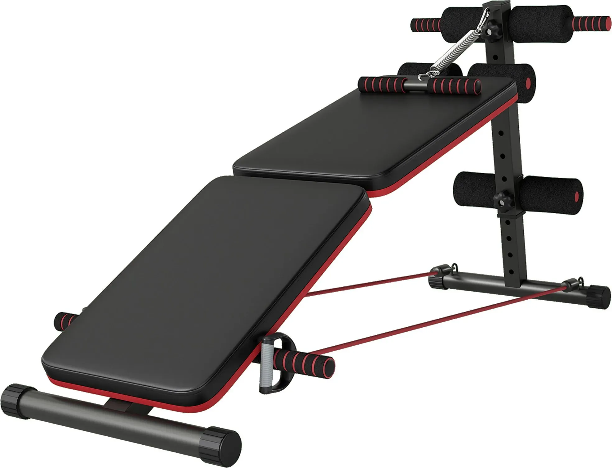 HOMCOM Bauchtrainer klappbar & verstellbar, Multifunktion Sit-Up Trainingsbank, Ganzkörpertraining, Belastbarkeit bis 110 kg, Schwarz Rot   Aosom