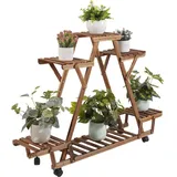 Unho - Blumenregal rollbar Blumentreppe mit 6 Ebenen Pflanzentreppe für Balkon Garten Holz