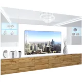Belini Wohnwand Vollausstattung Wohnzimmer-set Moderne Schrankwand mit Led-beleuchtung Anbauwand Tv-schrank Weiß/eiche Wotan
