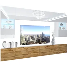 Belini Wohnwand Vollausstattung Wohnzimmer-set Moderne Schrankwand mit Led-beleuchtung Anbauwand Tv-schrank Weiß/eiche Wotan