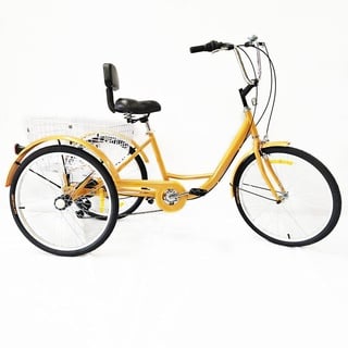 awolsrgiop 24 Zoll Dreirad Für Erwachsene, 6 Gang 3 Räder Rad Fahrrad Seniorenrad mit Rückenlehne & Korb, 24" Fahrräder Comfort Tricycle Aluminium Dreirad Cruiser für Senioren Outdoor, Gold