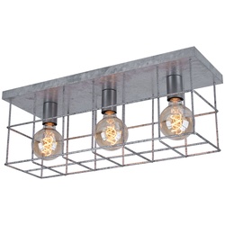 Deckenleuchte Deckenlampe 3 flammig Wohnraum Industriell Spotleuchte E27, Metallgitter zinkfarben, 3x E27 Fassungen, LxBxH 60x20x25,8 cm