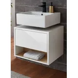 Furn.Design Waschbeckenunterschrank Glide (Waschtisch Hängeschrank weiß Hochglanz mit Eiche, 60 x 44 cm) mit Push-To-Open-Funktion weiß