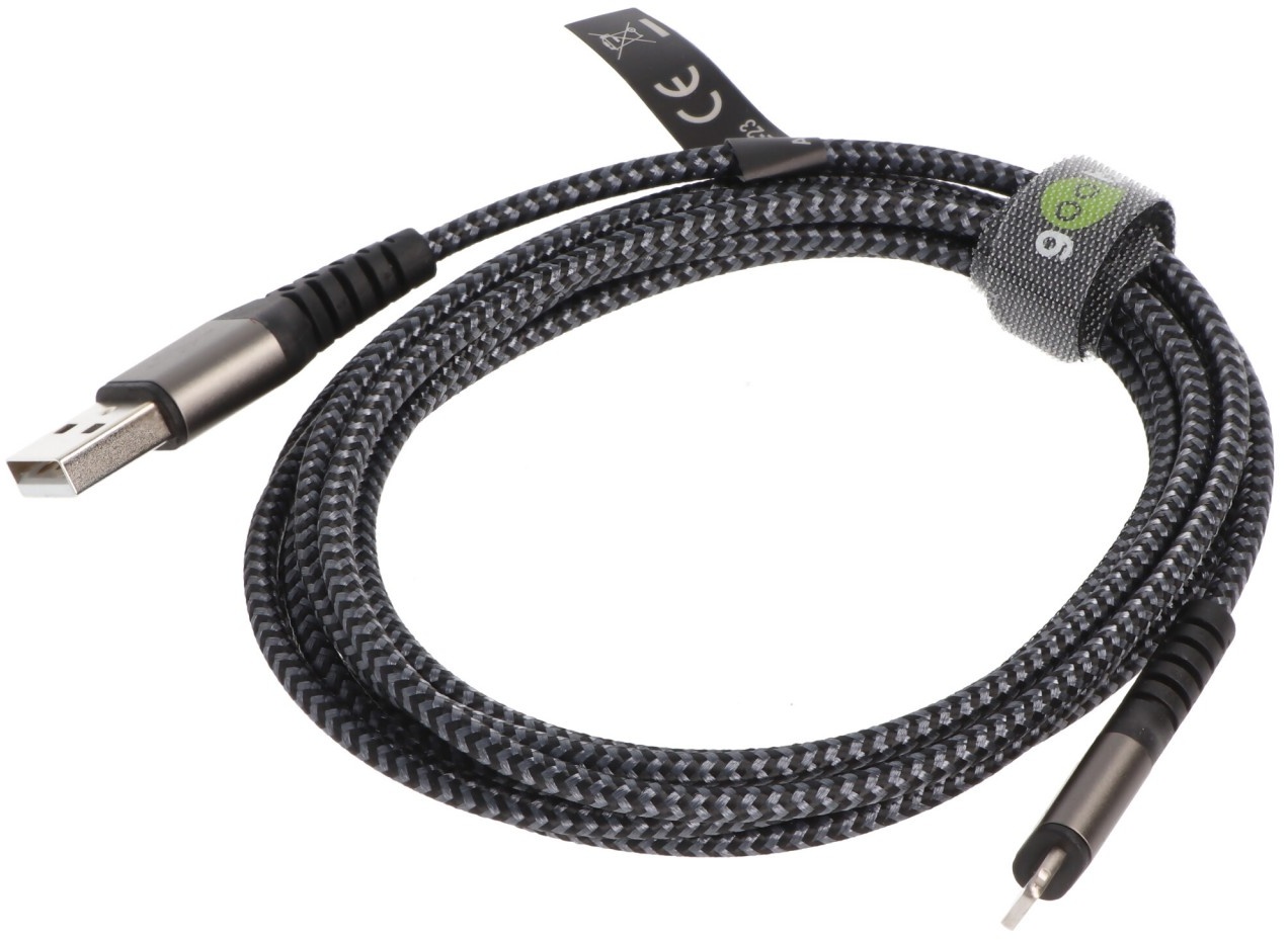 Lightning auf USB-A Textilkabel mit Metallsteckern, extra-robustes Verbindungskabel für Apple iPhone, iPad, iPod, AirPod, optimierter Knickschutz