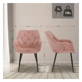 CLP 2er Set Stuhl Tanna Samt I Esszimmerstuhl Mit Armlehne I Gesteppter Polsterstuhl