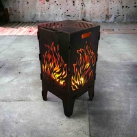 Feuerkorb mit Motiv Flammen Feuertonne mit Grillplatte Grillrost 38x75cm rostend