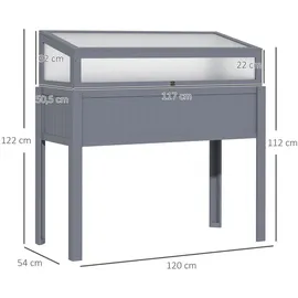 Outsunny Hochbeet grau Holz, Kunststoff, 54x122x120 cm - grau