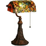 FUMAT Tiffany Schreibtischlampe Retro Bankerlampe Klavierleuchte Klavierlampe Tischlampe Bunte Glas Schlafzimmer Nachttischlampe (Dragonfly)