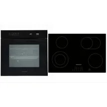 Respekta Backofen Herd Kochfeld Schwarz 77cm Glaskeramik Set autark Pyrolyse
