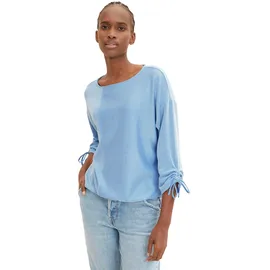 Tom Tailor Denim Damen Loose Fit Longsleeve mit Streifen & Raffarm 31347 - Small Mid Blue White Stripe L - L