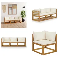 vidaXL 3 Sitzer Gartensofa mit Auflage Creme Akazie Massivholz - Gartensofa - Gartensofas - Holz Gartensofa - Holz Gartensofas - Creme