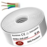 MAS Premium Feuchtraumkabel Stromkabel 5-200m Mantelleitung NYM-J 3x1, 5 2,5 4 6 10 oder 5x1,5 2,5 4 6 10 16 Elektrokabel für feste Verlegung (NYM-J 3x6 mm2, 5m)