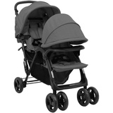 Tidyard Geschwisterwagen mit verstellbare Dach & Ablagekorb doppelte Doppelkinderwagen Kinderwagen 2 In 1 Zwillinge Buggy Zwillingspuppenwagen zusammenklappbar Dunkelgrau Stahl