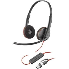 Poly Blackwire C3220 On Ear Headset kabelgebunden Stereo Rot/Schwarz