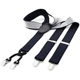 DonDon Hosenträger DonDon® Herren Hosenträger breit 4 Clips mit Leder in Y-Form elastisch (1-St) Y-Form, verstellbar mit Clipverschluß, elastisch blau