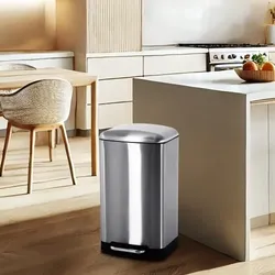 Mülleimer, 30 L, rechteckiger Treteimer, Abfalleimer Küche, Inneneimer, praktischer Müllsammler, Deckel und Pedal, Edelstahl satiniert, Raburg Samm