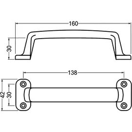 Hermeta Metaalwaren BV Handgriff A.30mm L.160mm B.42mm Alu-Guss silberf.elox.Löcher 4,D.3,7mm HERMETA