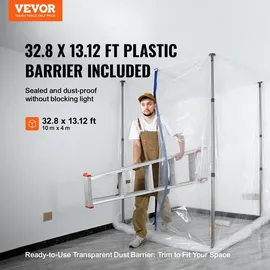 Vevor Staubschutztür Staubschutzwand 230 x 120 cm, Bautür Staubschutztür Magnetverschluss Zuverlässigste Staubschutz, Baustellentür für Renovierungen & Umbauten, Verstellbarer Ständer 1,1-3,6 m