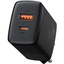 Baseus Compact Quick Charger / Ladegerät, USB-C + USB-C, 20W, schwarz
