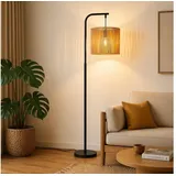 Nettlife Stehlampe Schwarz Vintage rattan Boho Standleuchte Fußschalter 164cm Bogenlampe, ohne Leuchtmittel, Leselampe für Schlafzimmer Terrasse Büro - E27 Fassung schwarz