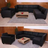 Mendler Modular Sofa-System Couch-Garnitur Lyon 6-1, Kunstleder ~ schwarz