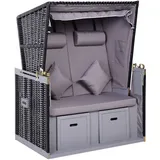 Outsunny Liegestuhl, Doppelliege Mit Sonnendach, Getränkehalter, Graues Pe-rattan, 118 X 79 X 50 Cm