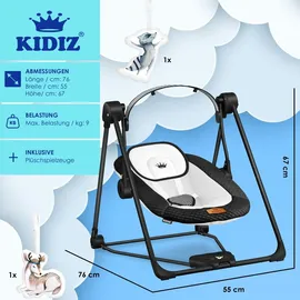 Kidiz KIDIZ® Babywippe Babyschaukel mit 5 Geschwindigkeitseinstellungen zusammenklappbarer Baby Wippe Schaukel Babyhochstuhl mit Spielbogen Spielzeugen 5 beruhigende Naturgeräusche neugeborene