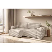 Fun Möbel Ecksofa Schlafsofa MADLEN Stoff Velo Beige Ottomane