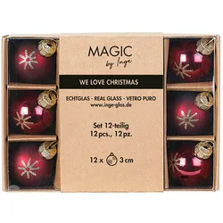 12 Weihnachtskugeln Glas 3cm Glitzer Schneeflocken Motiv Christbaumkugeln Weihnachtsbaumkugeln Christbaumschmuck Weihnachtsbaumschmuck Dunkel Weinrot