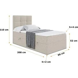 altdecor Boxspringbett 90 x 200 cm H4 Beige