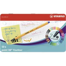Stabilo Fineliner point 88 Metalletui - 2x blau, rot, schwarz