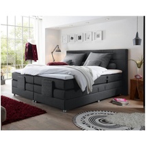 Lomadox Boxspringbett Hotelbett Doppelbett MANAUS-09 in Anthrazit, Komfort Topper, 180 x 200 cm, H2, elektrisch verstellbar, Taschenfederkern-Matratze - Grau