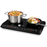 COOKTRON Induktionskochfeld 2 Platten Mobil, 3500W Doppel-Induktionskochplatte mit 6 Leistungsstufen, 10 Temperaturstufen, 3-Stunden-Timer, Touch-Steuerung, Ideal für Camping und Küche, Schwarz