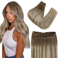 Easyouth Extensions Echthaar Tressen Balayage Blond Echthaar Tressen Haarverlangerung Mittelbraun Mix Platin Blond und Mittelbraun Tressen Echhtaar Remy Glatt 70g 14 Zoll #6/60/6