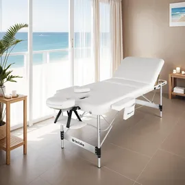 Tectake tectake® 3 Zonen Massageliege, Ko Tao, Tragetasche, Aluminiumgestellweiß