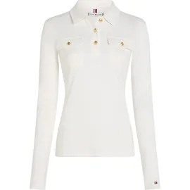 Tommy Hilfiger Poloshirt TOMMY HILFIGER "SLIM GOLD BTN POLO LS", Damen, Gr. XXL (44), weiß (ivory petal), Single Jersey, Obermaterial: 100% Baumwolle, unifarben, casual, slim fit hüftlang, Langarm abgesteppt, Shirts, mit Brusttaschen, goldfarbenen Knöpfen