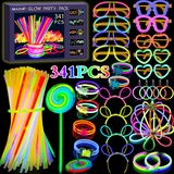 MULEVIP 341 Stück Knicklichter Party Set Glow Sticks Leuchtstäbe Kinder,Neon Leuchtarmbänder Hochzeit Leuchtspielzeug für Deko,Neuem Kreisel,Lutscher