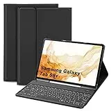 JANOLTY Hülle mit Tastatur für Samsung Galaxy TAB S8+/Tab S8 Plus & Tab S7 FE & Tab S7+/Tab S7 Plus, QWERTZ Kabellose Beleuchtete Bluetooth Samsung Tab S8 Plus 12.4 Zoll 2022 Tastatur, Schwarz