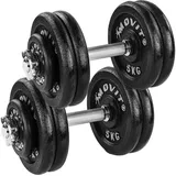 MOVIT Hantel-Set Kurzhanteln PRO 2er Set, Gusseisen Hanteln, (Set, mit Kurzhantelstangen), Stange 30mm, Griff gerändelt, Sternverschlüsse, Modellwahl 20kg - 60kg 2x 25kg Set