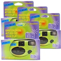 4X PHOTO PORST Einwegkamera Spirit Grün/blau (mit Blitz, Batterien, Film, je 27 Aufnahmen, 4er Pack)